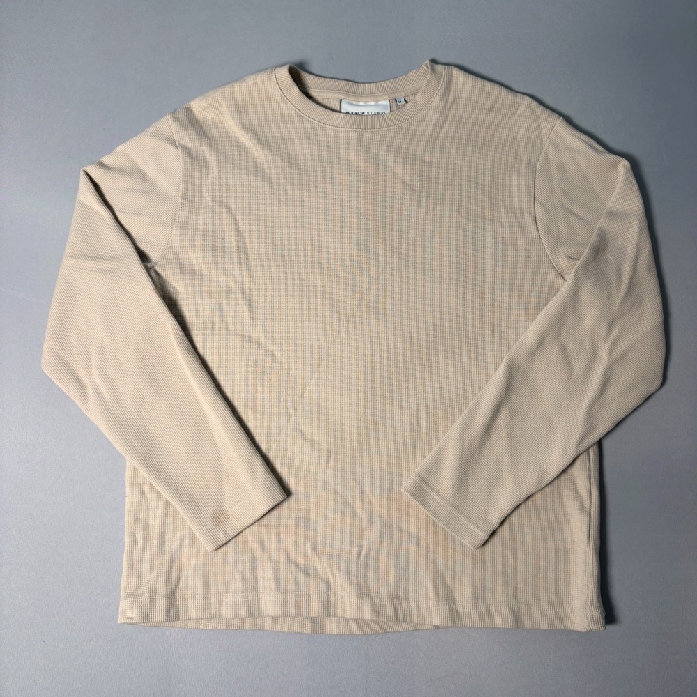Plenum Studio Mens Beige Waffle Knit Long Sleeve Cotton Thermal Shirt Size M